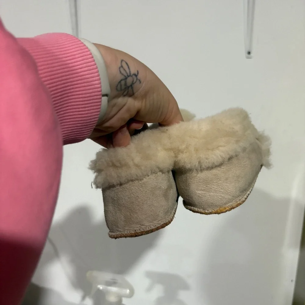 Handmade Infant Suede Sheepskin Shearling Moccasin Booties Grey Tan Toddler 5